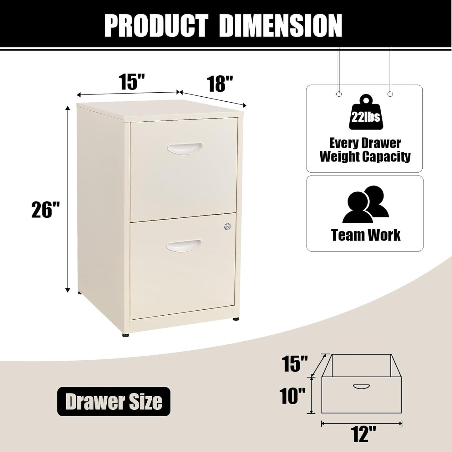Filing Cabinet Two Drawer Lock For Letter Size Files Home Office