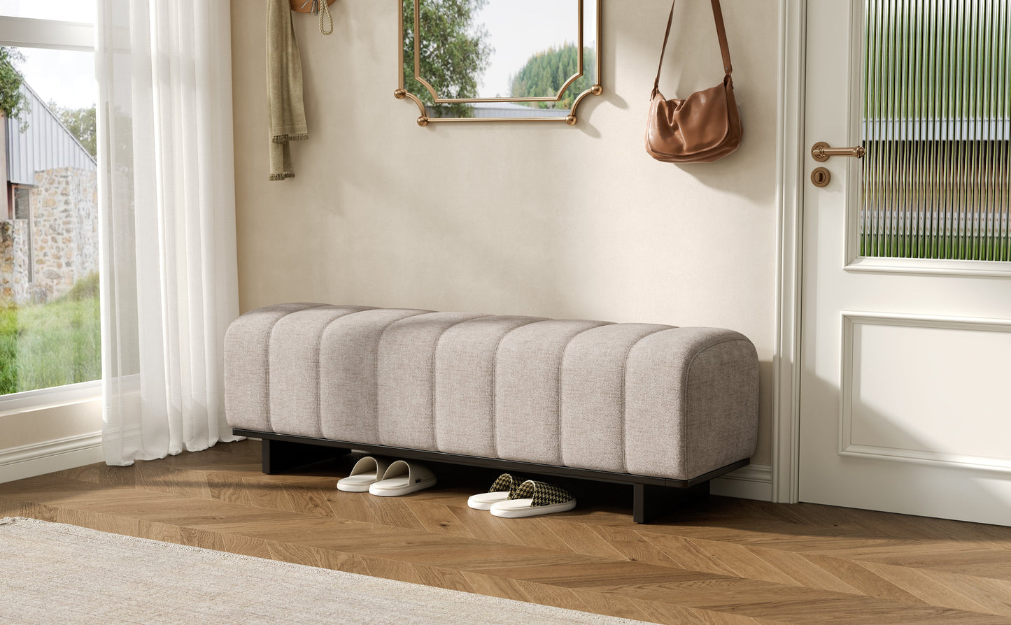 Indoor Dining Bench in Oatmeal Chenille