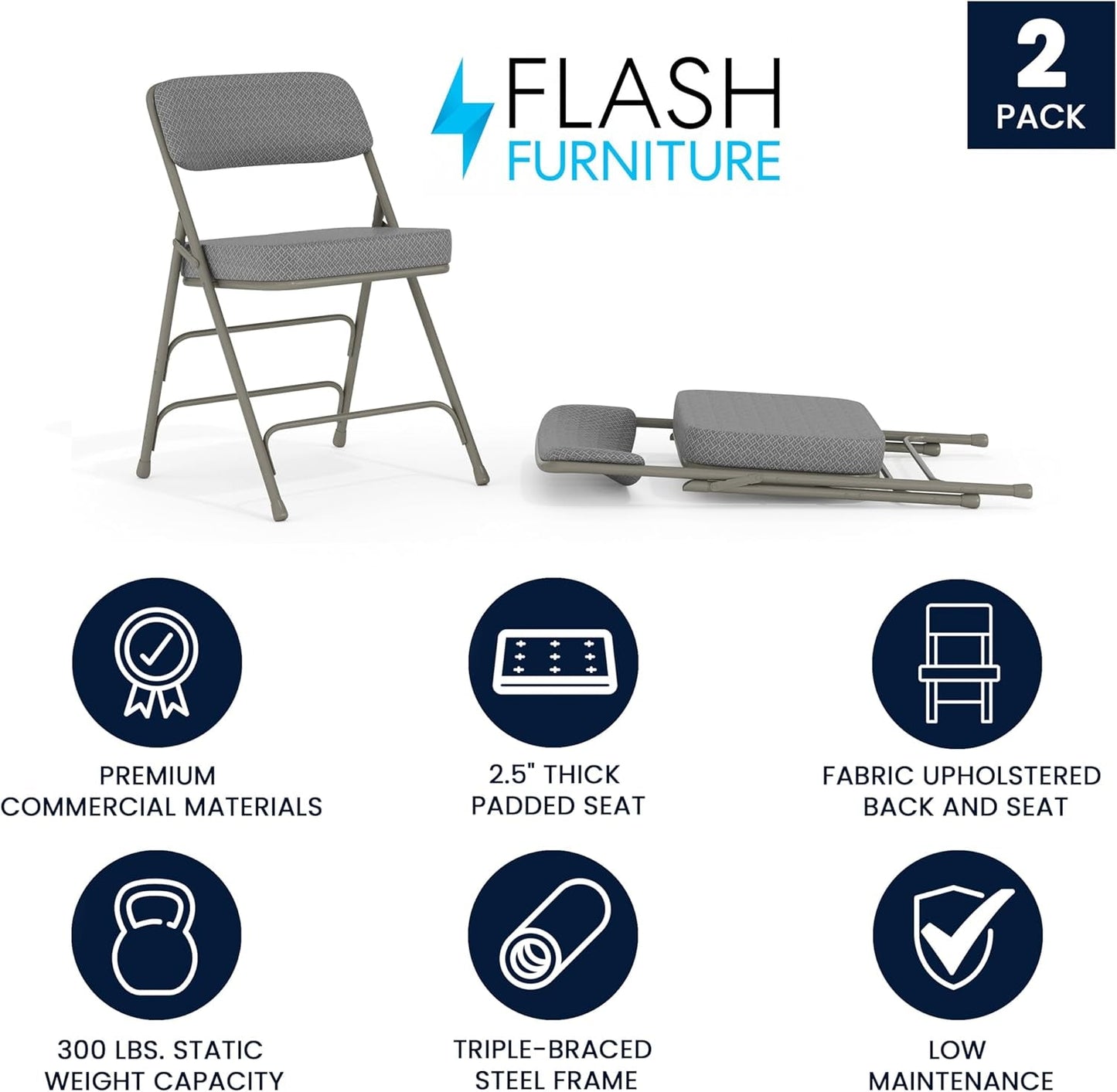 Gray Metal Folding Event Chairs With Cushioned Seats Set Of 2