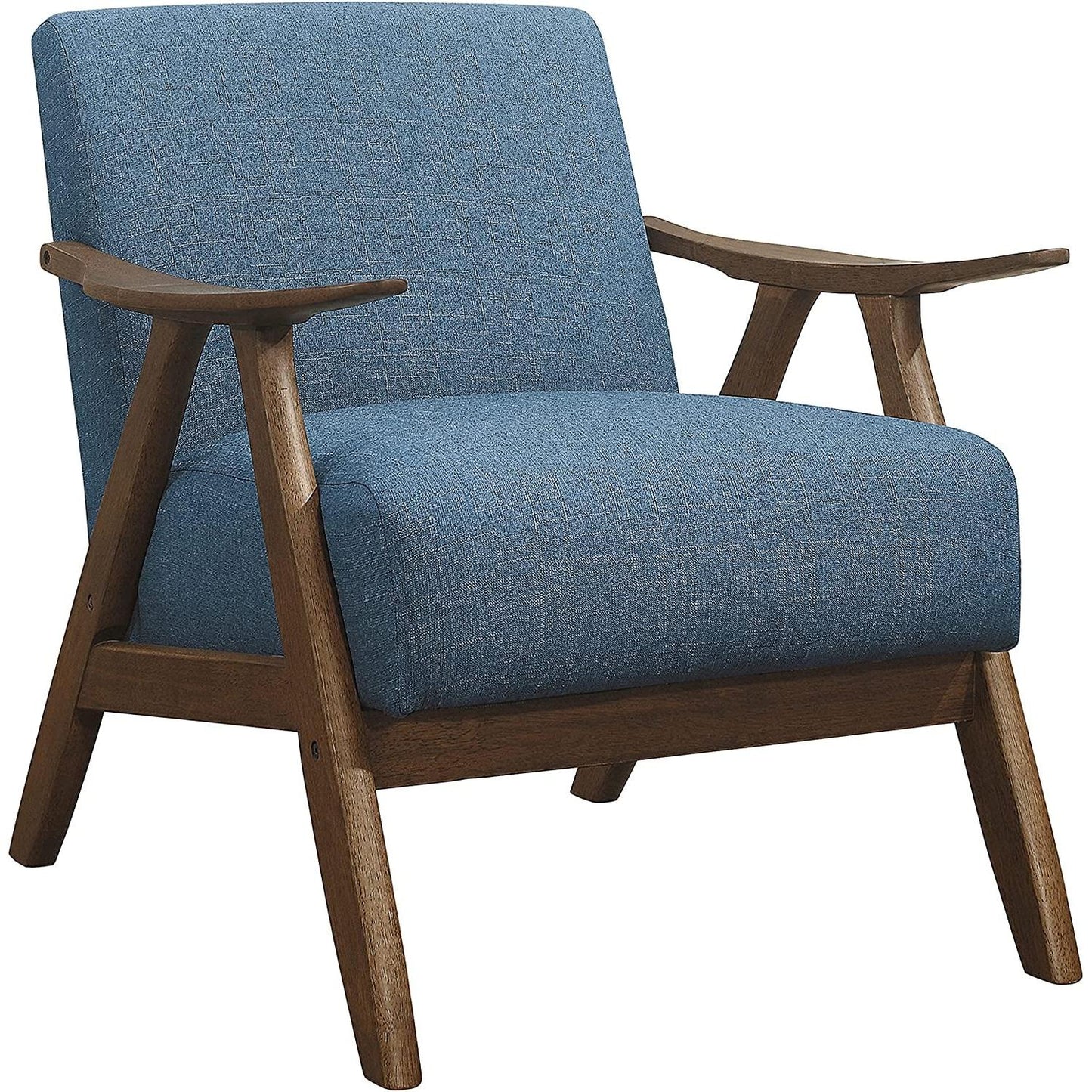 Blue Elle Accent Chair With Linen Upholstery Retro Style