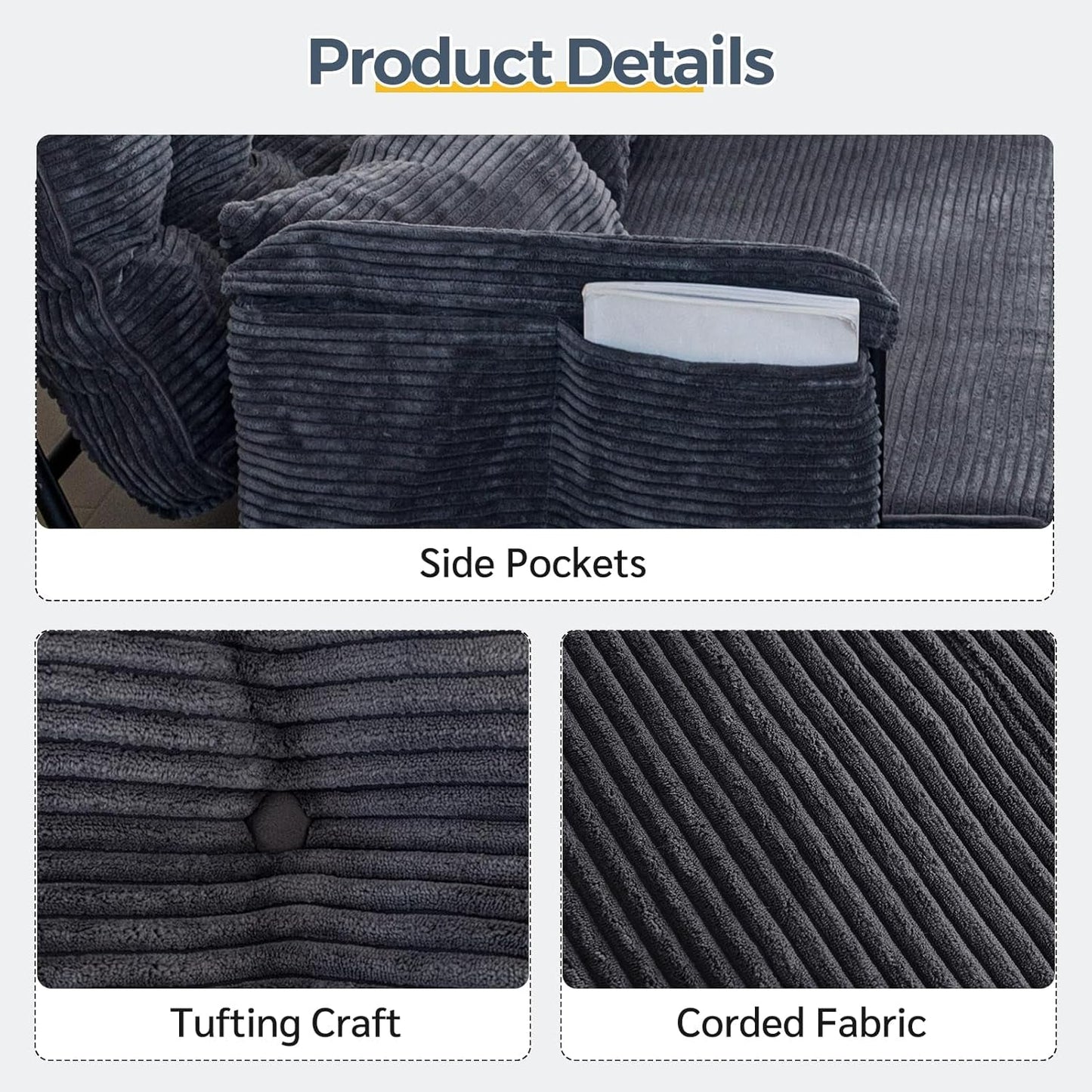 Customizable Dark Grey Floor Sofa Bed With Five Position Adjustment