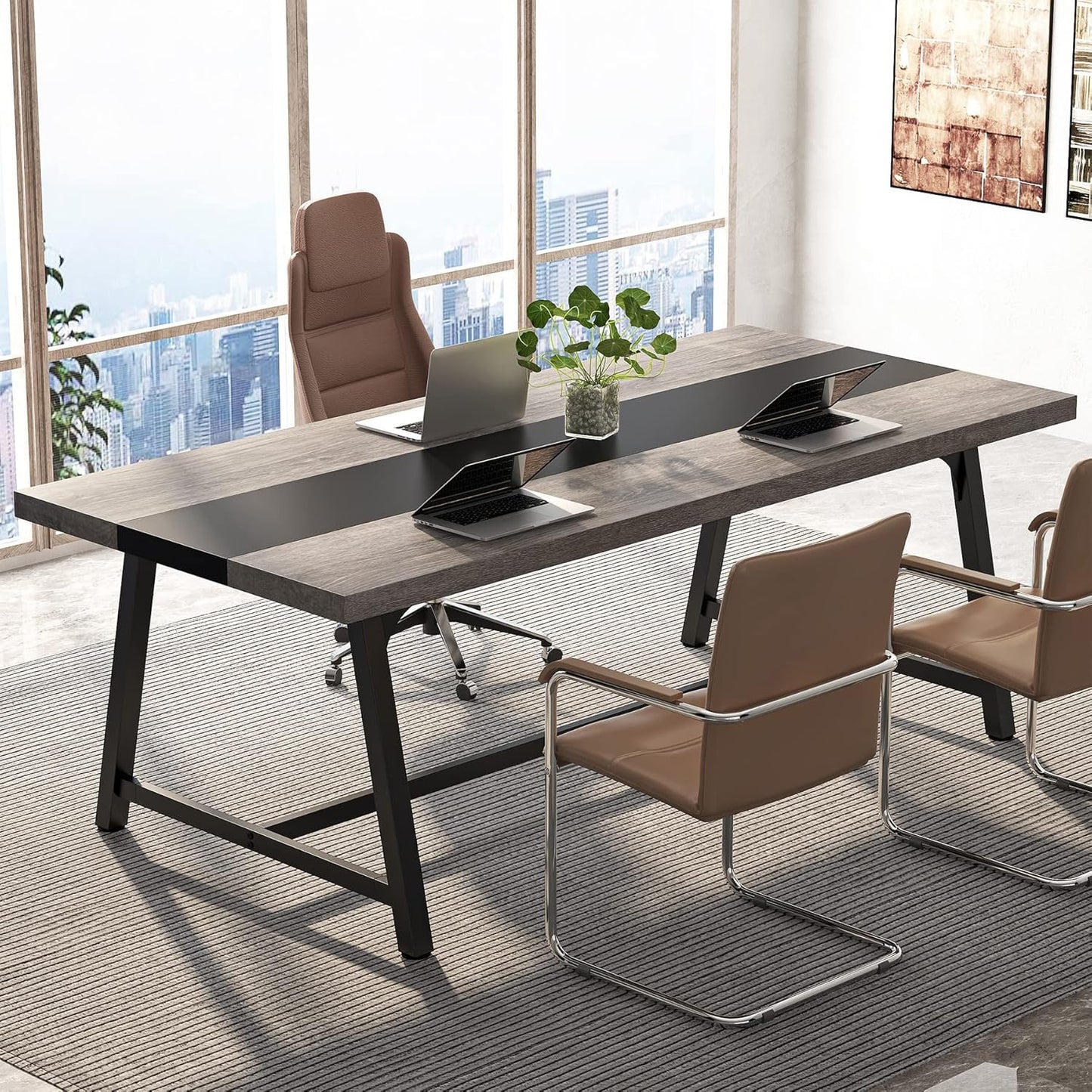 Modern Rectangular Conference Table for 6-8 People
