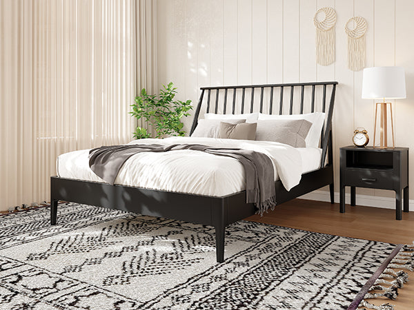 Solid Bamboo Wood Spindle Platform King Bed