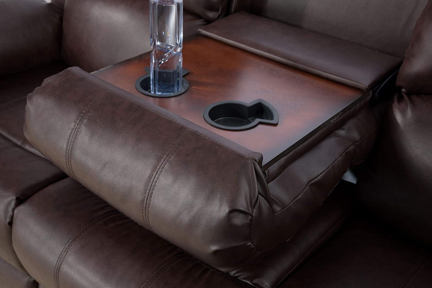 Brown Bonded Leather Manual Reclining Living Room Sofa Set