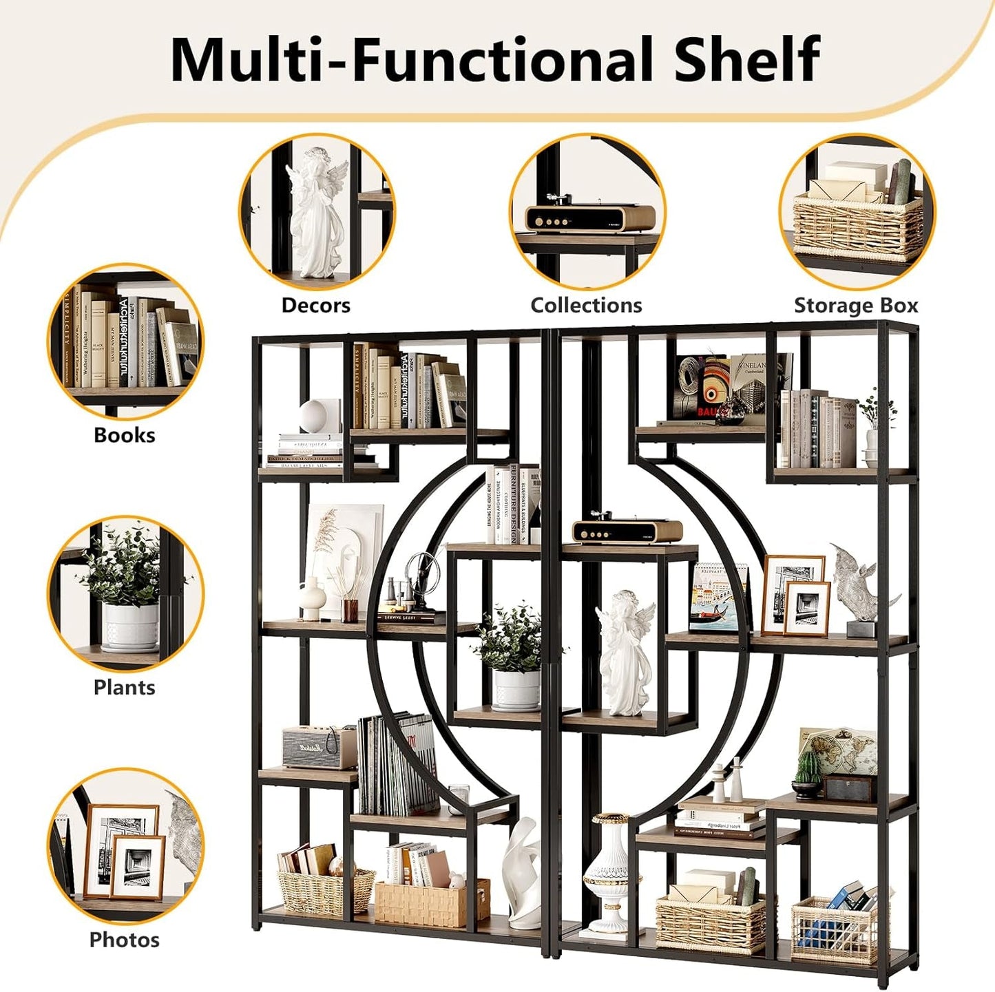 Tall Industrial Bookshelf Set Of 2 Geometric Gray Wash