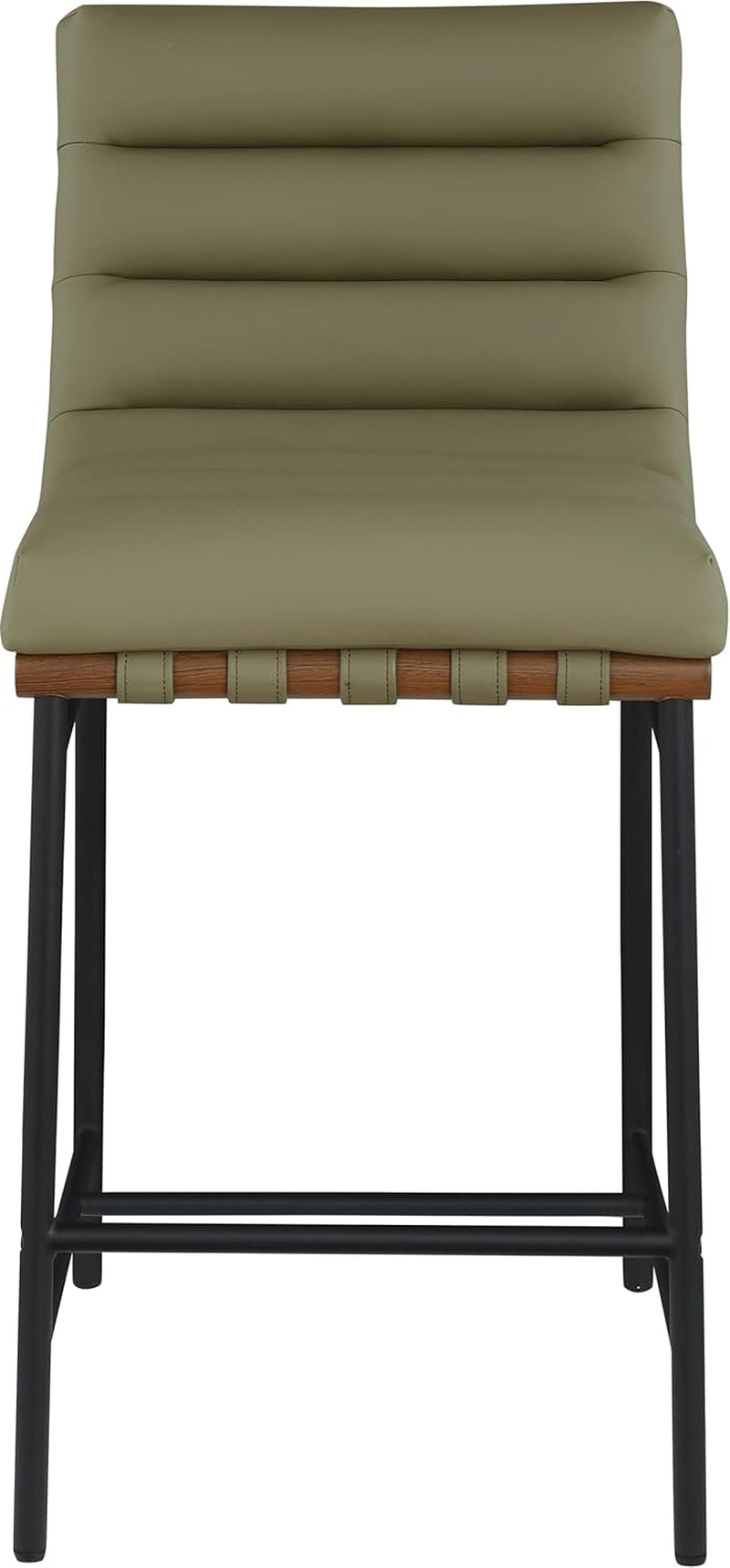 Olive Green Vegan Leather Counter Stool With Black Frame