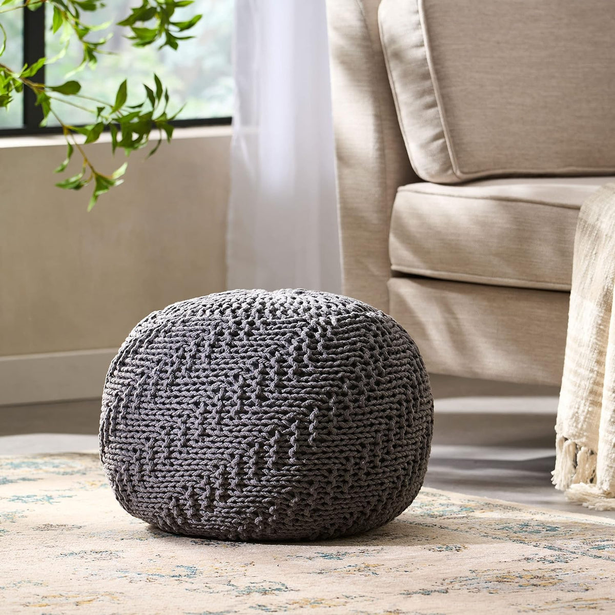 Hazel Knitted Cotton Yarn 20 x 20 Round Pouf