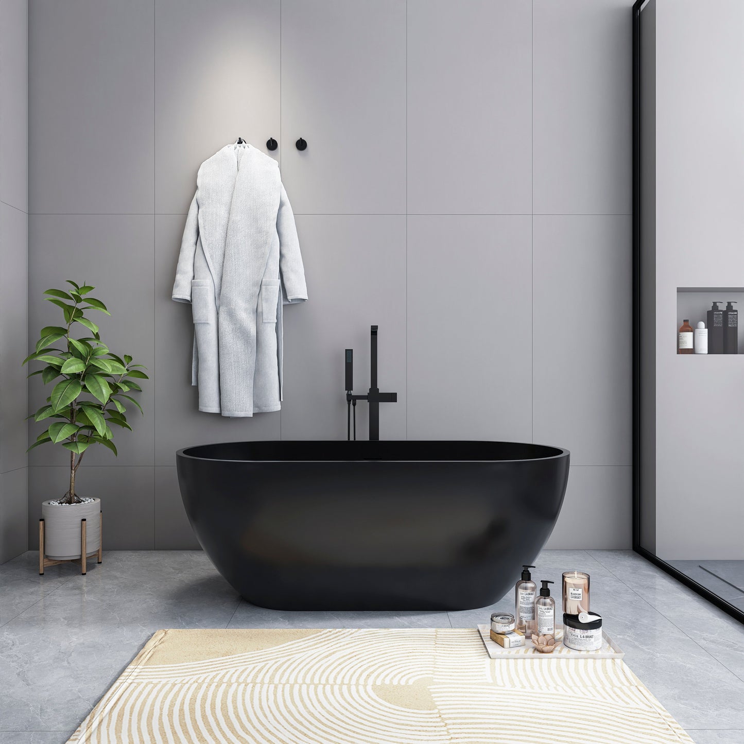 59 Inch Solid Surface Oval Shape Freestanding Bathtub