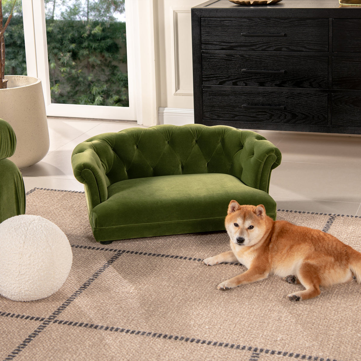 Kiki 36.5" Chesterfield Dog Sofa Bed, Medium, Olive