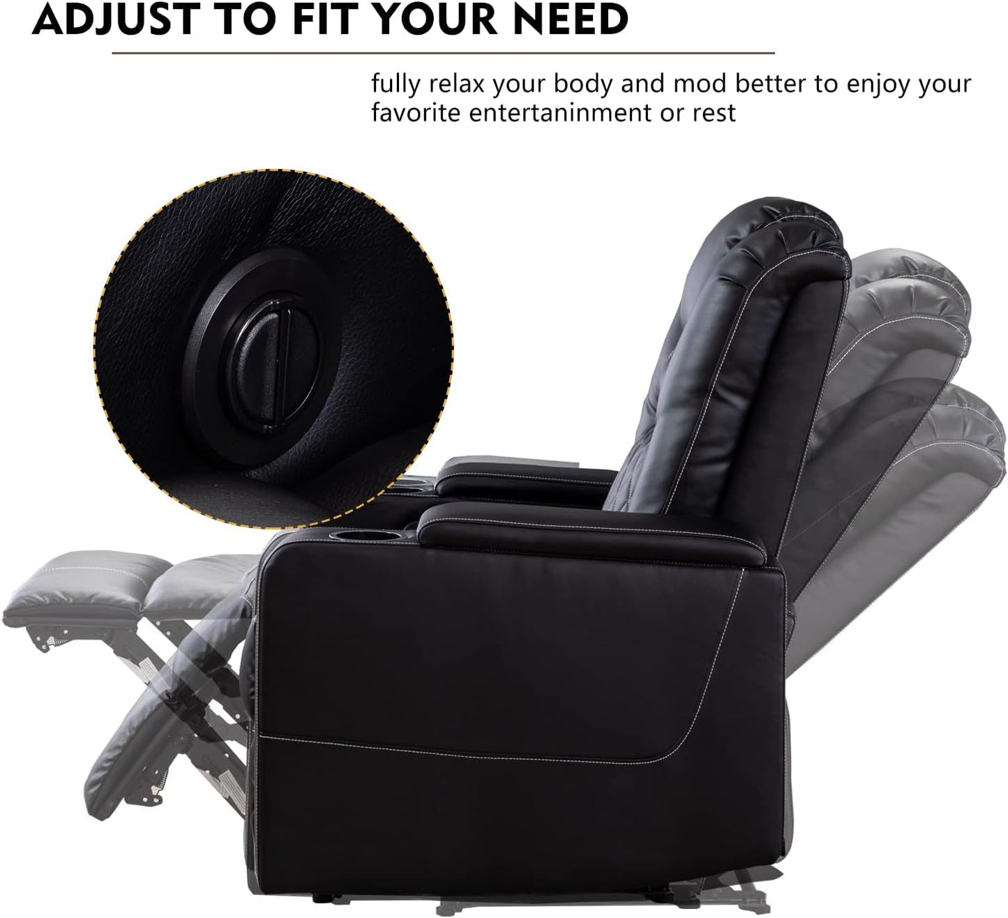 Black Leather Power Recliner With Usb And Cup Holders