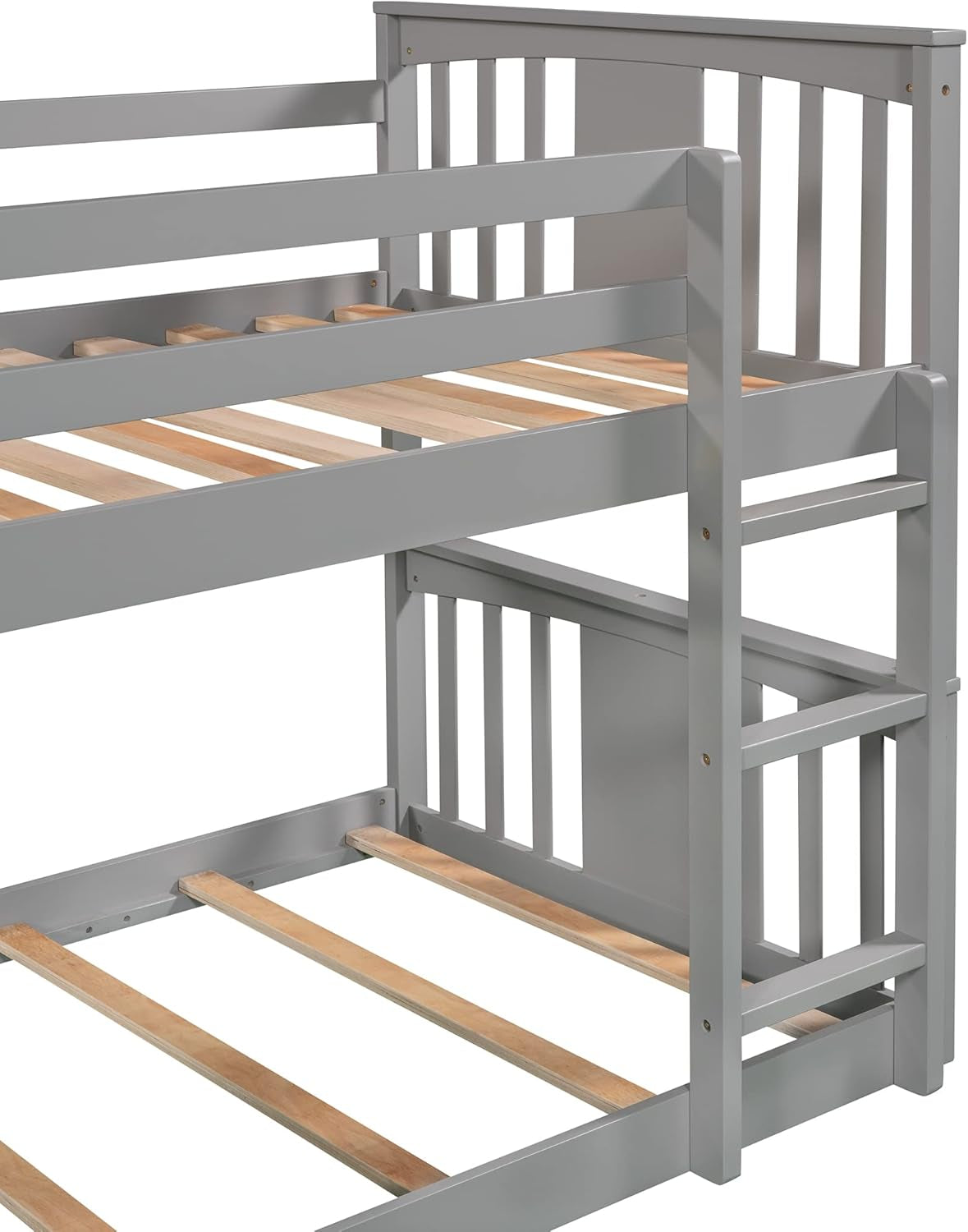 Twin Over Twin Bunk Bed With Slide In Gray For Kids