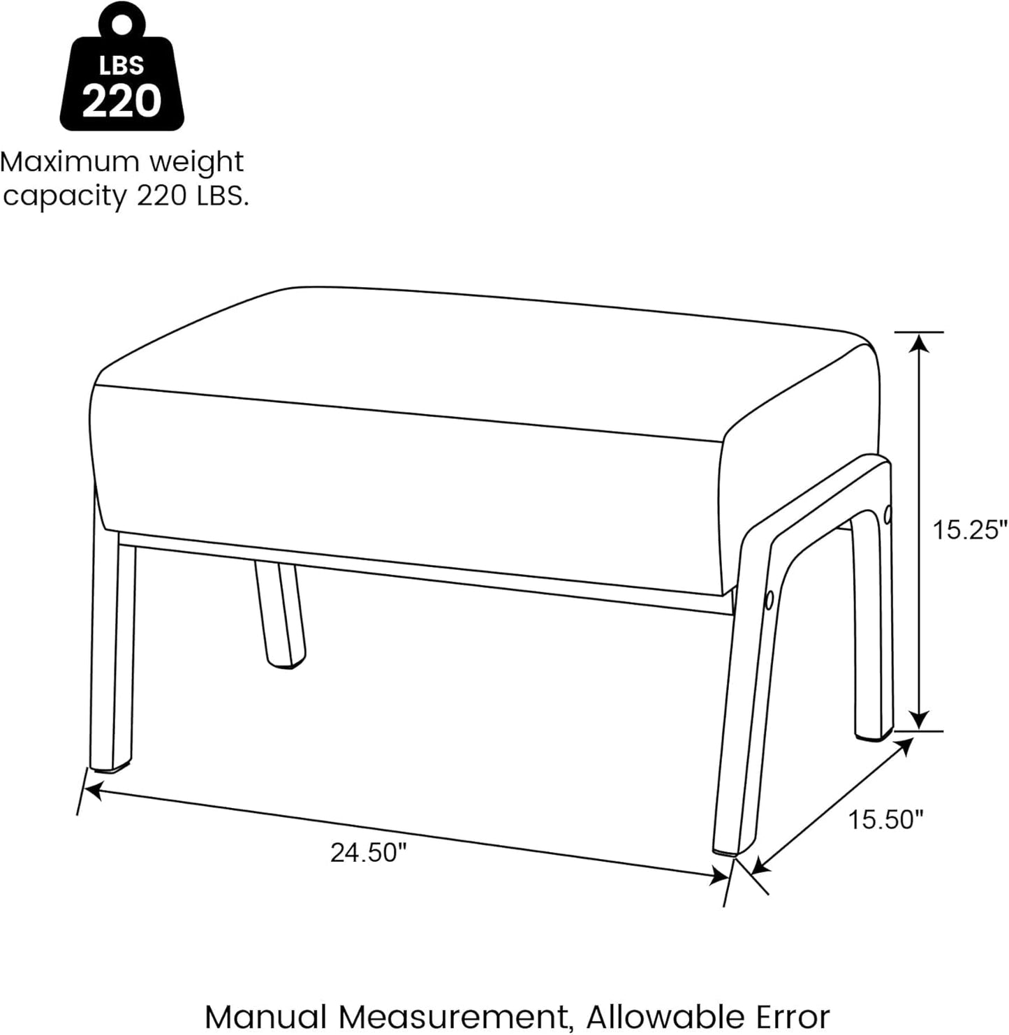 Rectangular Leather Ottoman Bench Twenty Four Point Five Inches Walnut