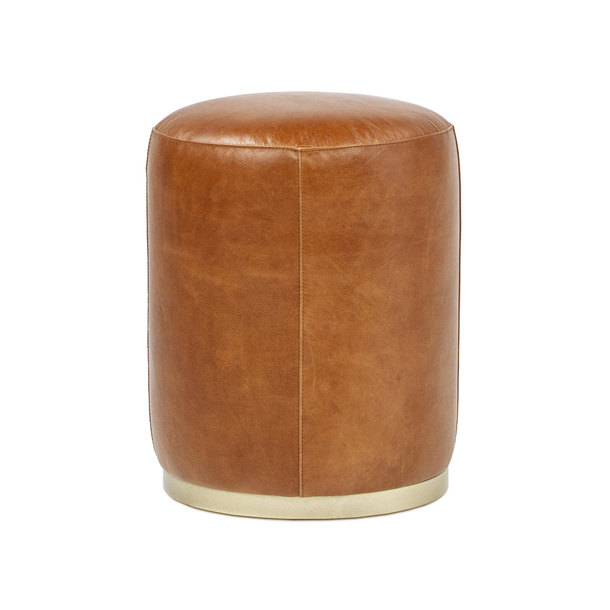 Nico 16" Round Leather Ottoman Stool, Camel