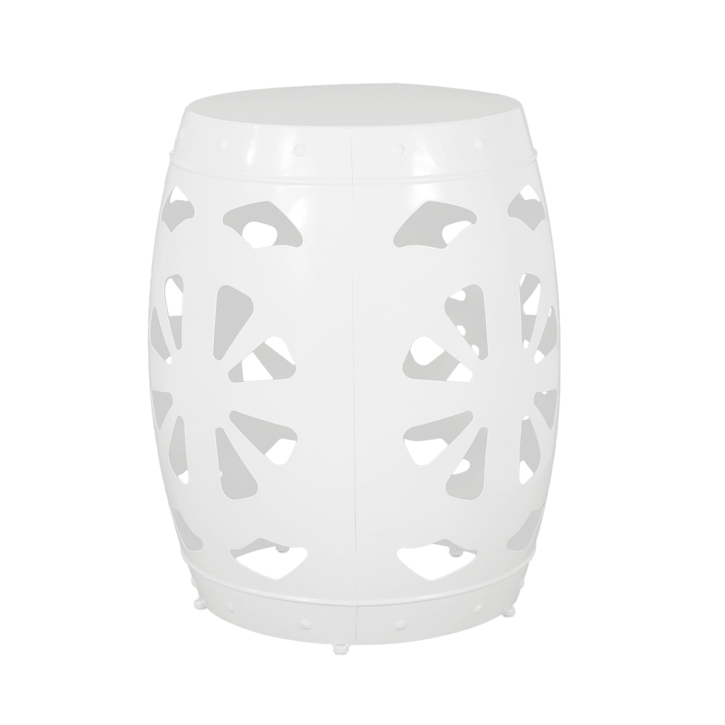 Modern White Metal End Table with Floral Iron Cut Design and Powder-Coated Frame
