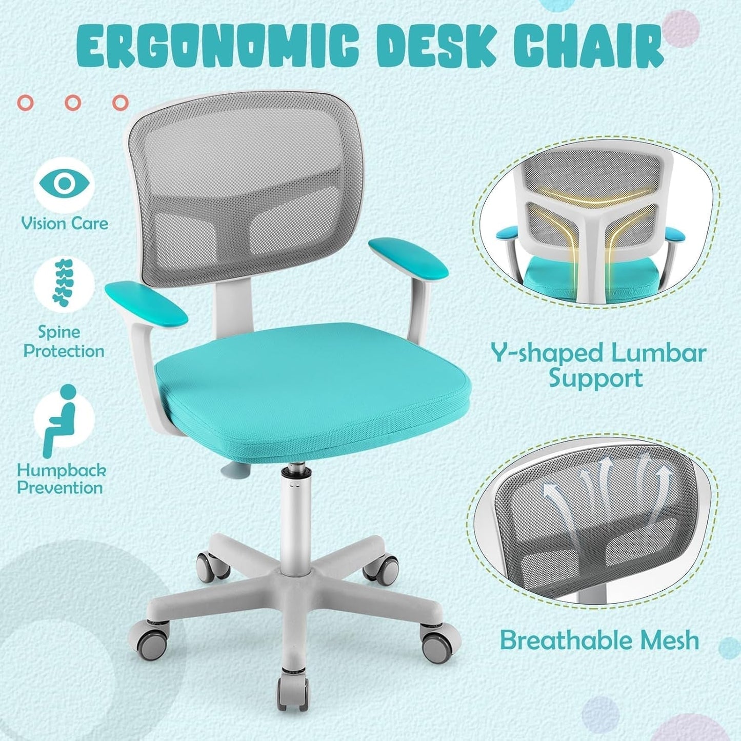 Ergonomic Kids Desk Chair With Lumbar Support Cyan