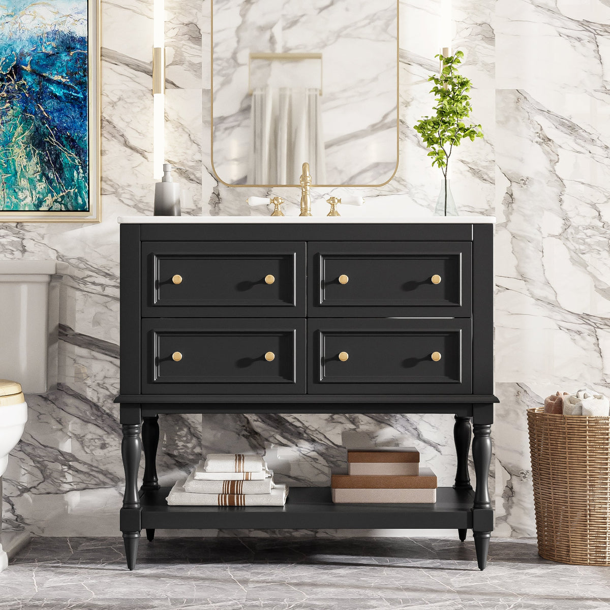 36" Bathroom Vanity Cabinet with Sink Combo Set