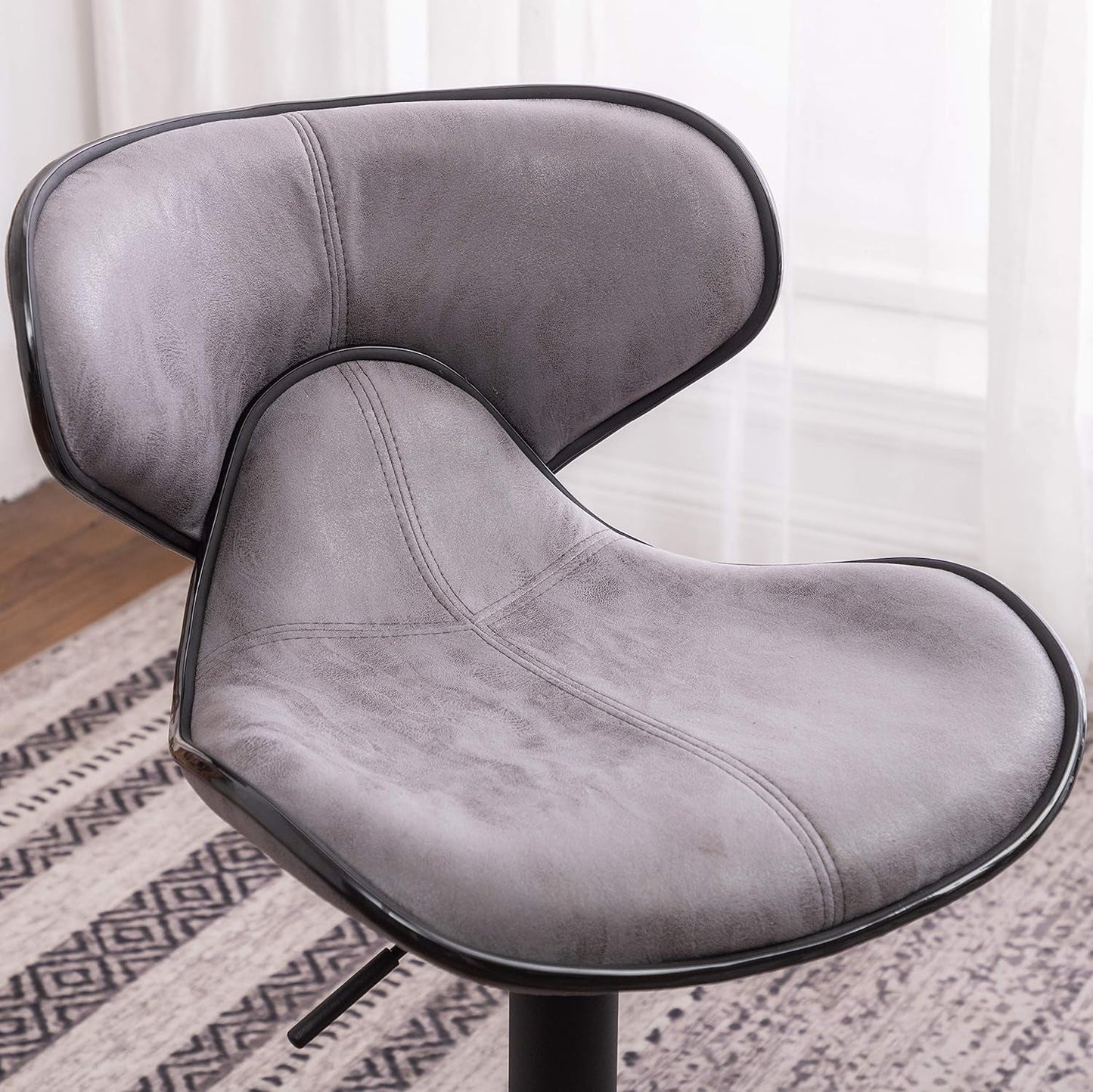 Weathered Gray Upholstery Adjustable Swivel Barstools Set