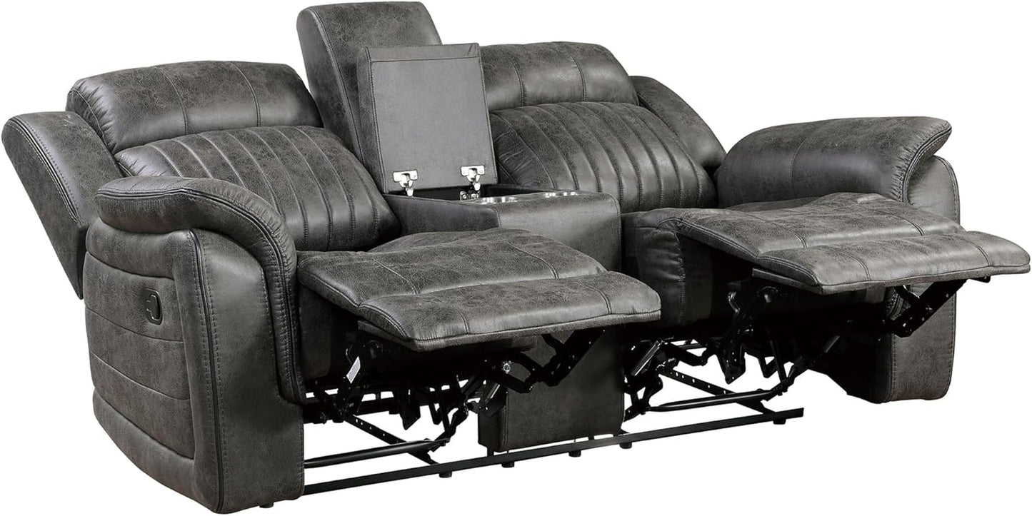 3 Piece Recliner Living Room Set In Brownish Gray Microfiber