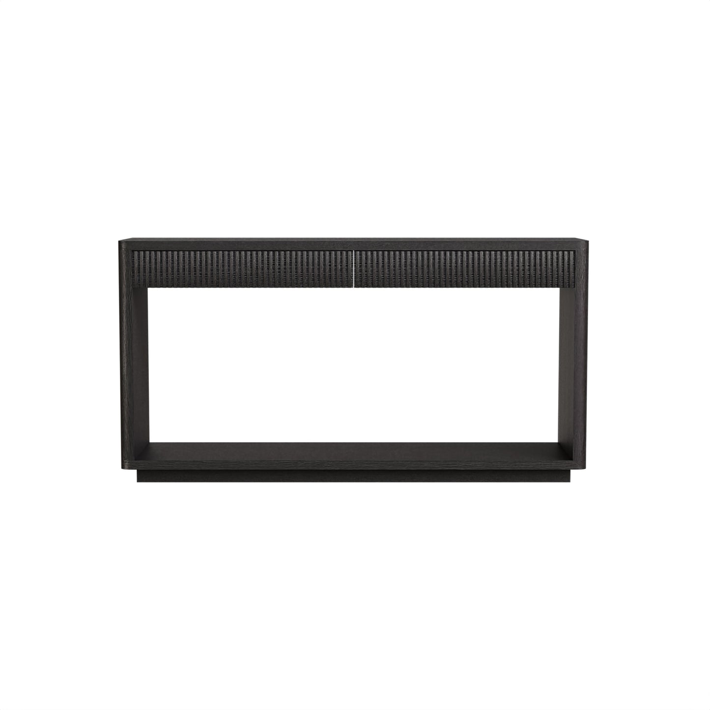 60' Modern 2-Drawer Fluted Console Table Natural Wood Veneer Sofa Table Behind Couch Table for Living Room, Hallway, Entryway, Home Office, Black
