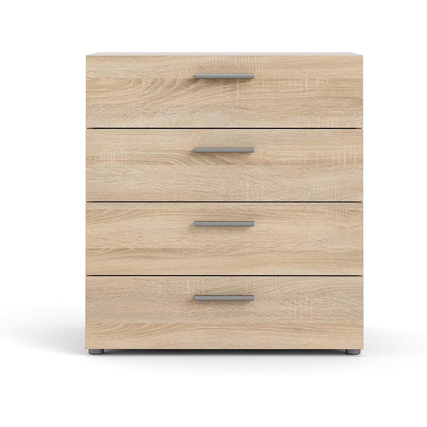 Oak Structure Four Drawer Chest With Silver Bar Handles