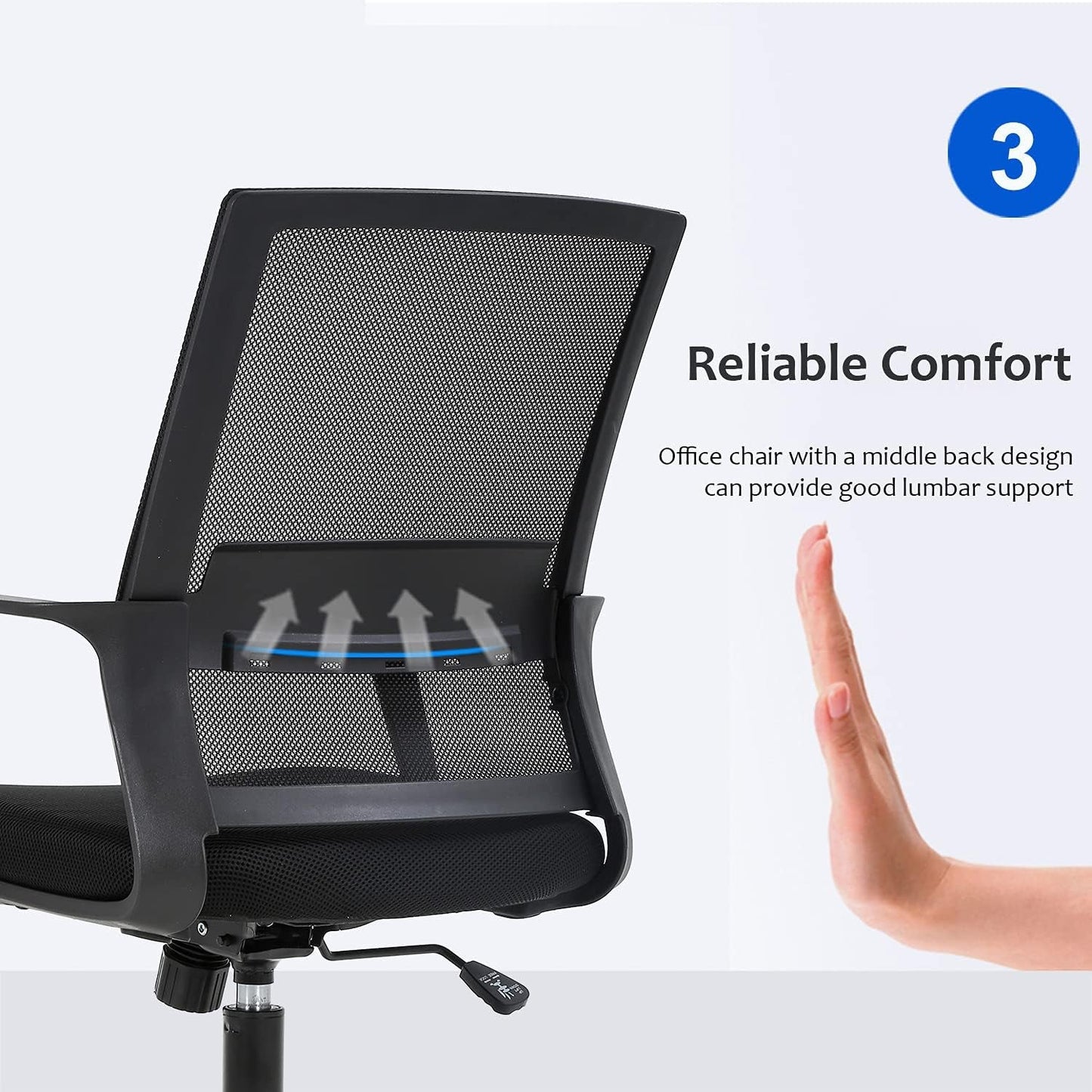 Black Ergonomic Mid Back Mesh Office Chair With Lumbar