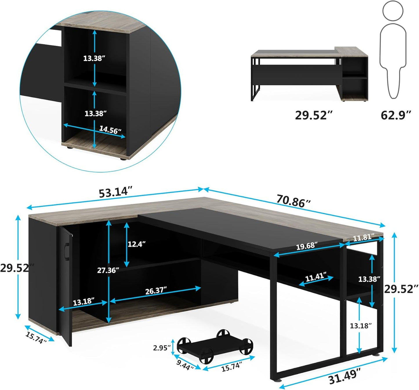 71 Inch Executive Desk with Cabinet Storage