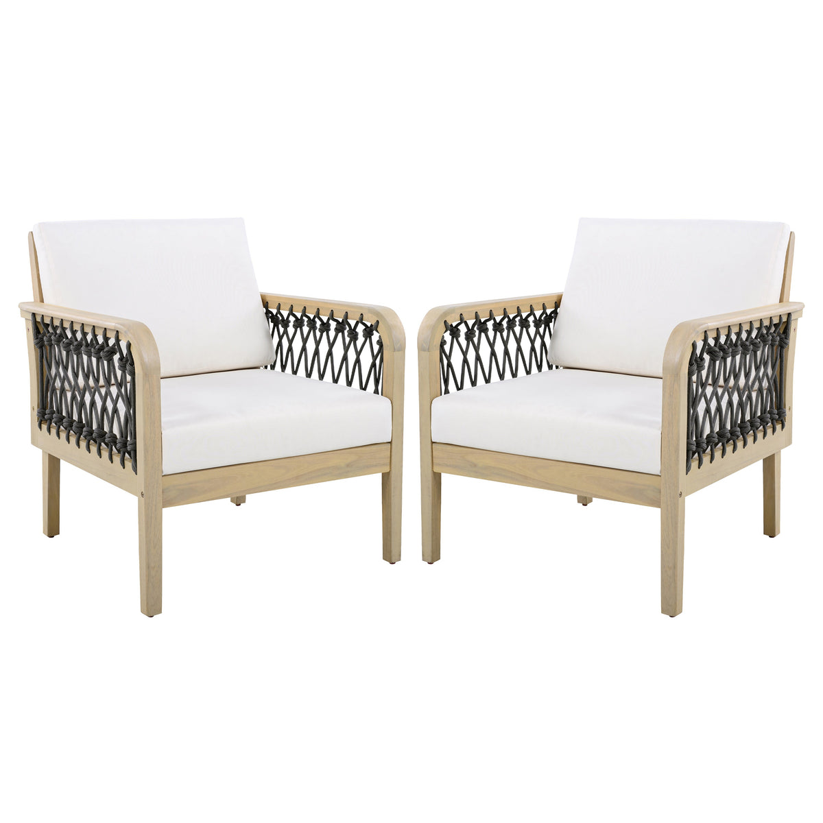 Outdoor Acacia Wood Club Chair with Handwoven Rope (Set of 2)