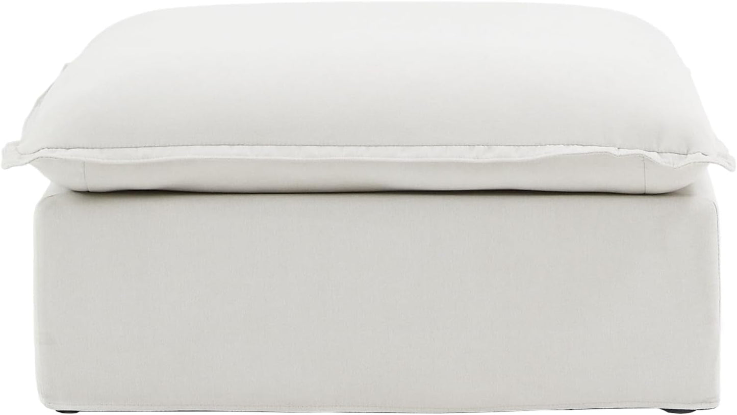White Hemp Velvet Ottoman Footstool Removable Covers