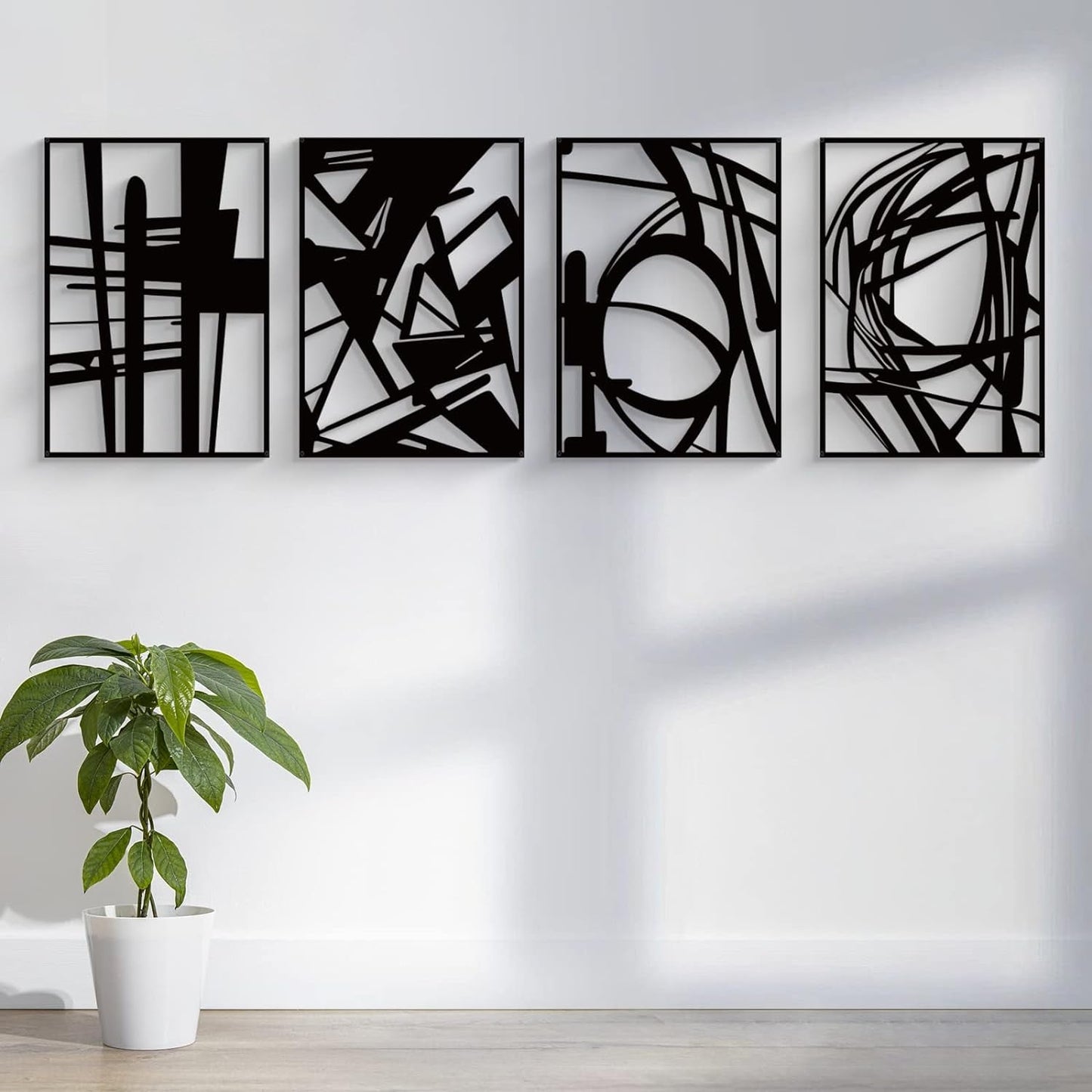 Black Abstract Metal Wall Art 4 Pack Minimalist 3D