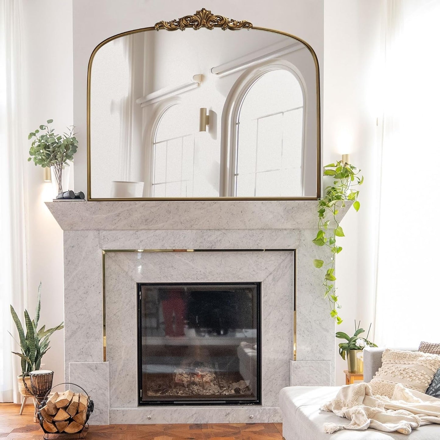 Vintage Gold Mirror 36 By 30 Inch Arched Metal Frame