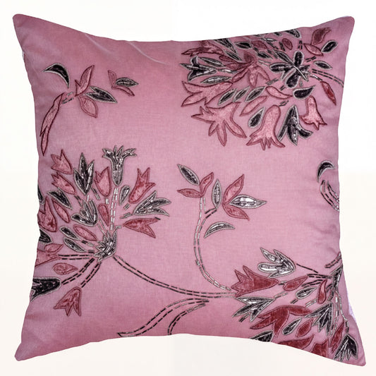 Pink Throw Pillow Covers - Set of 4 Embroidered Cushion Covers 18 x 18 Inches