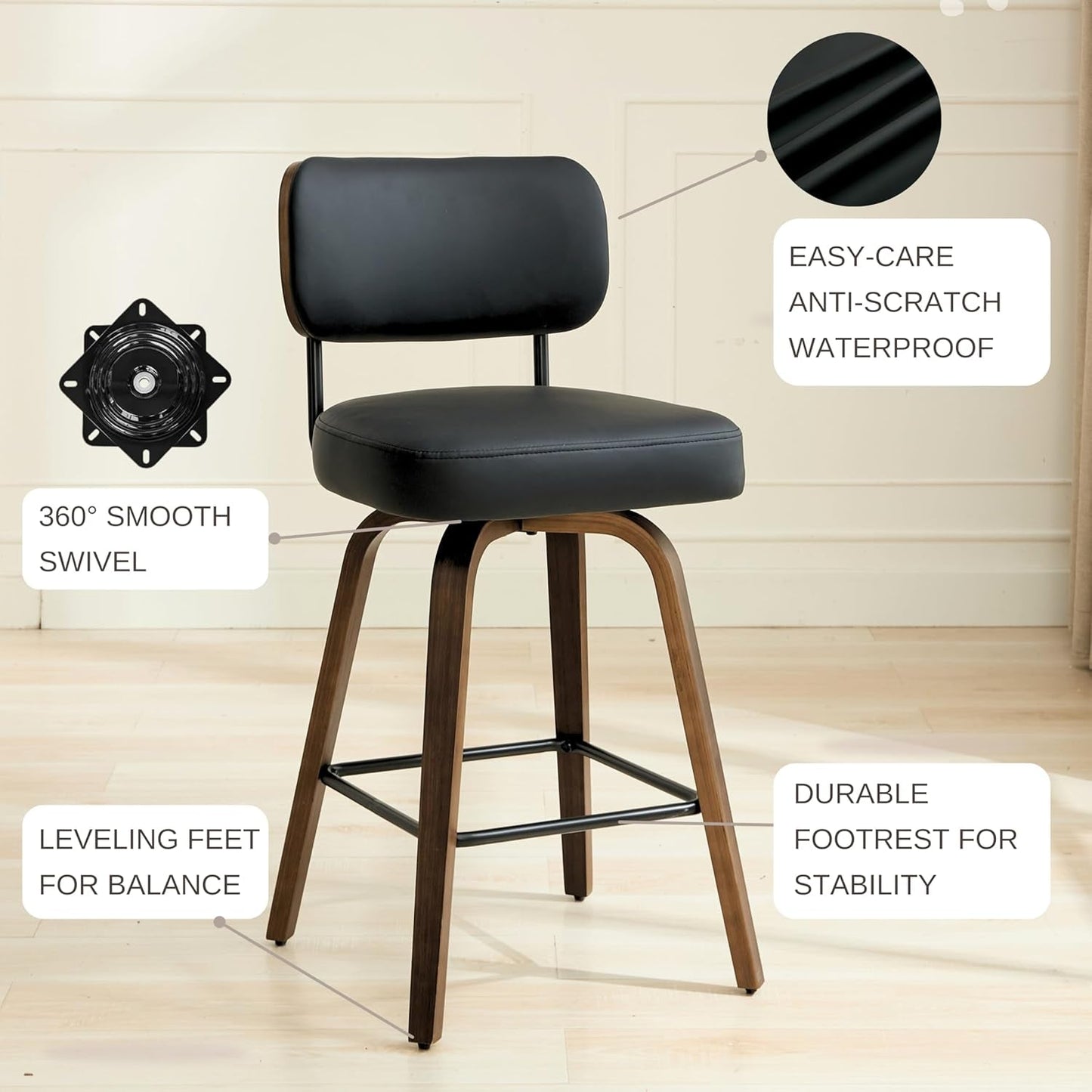 Swivel Bar Stools Set Of 4 26 Inch Counter Height Black