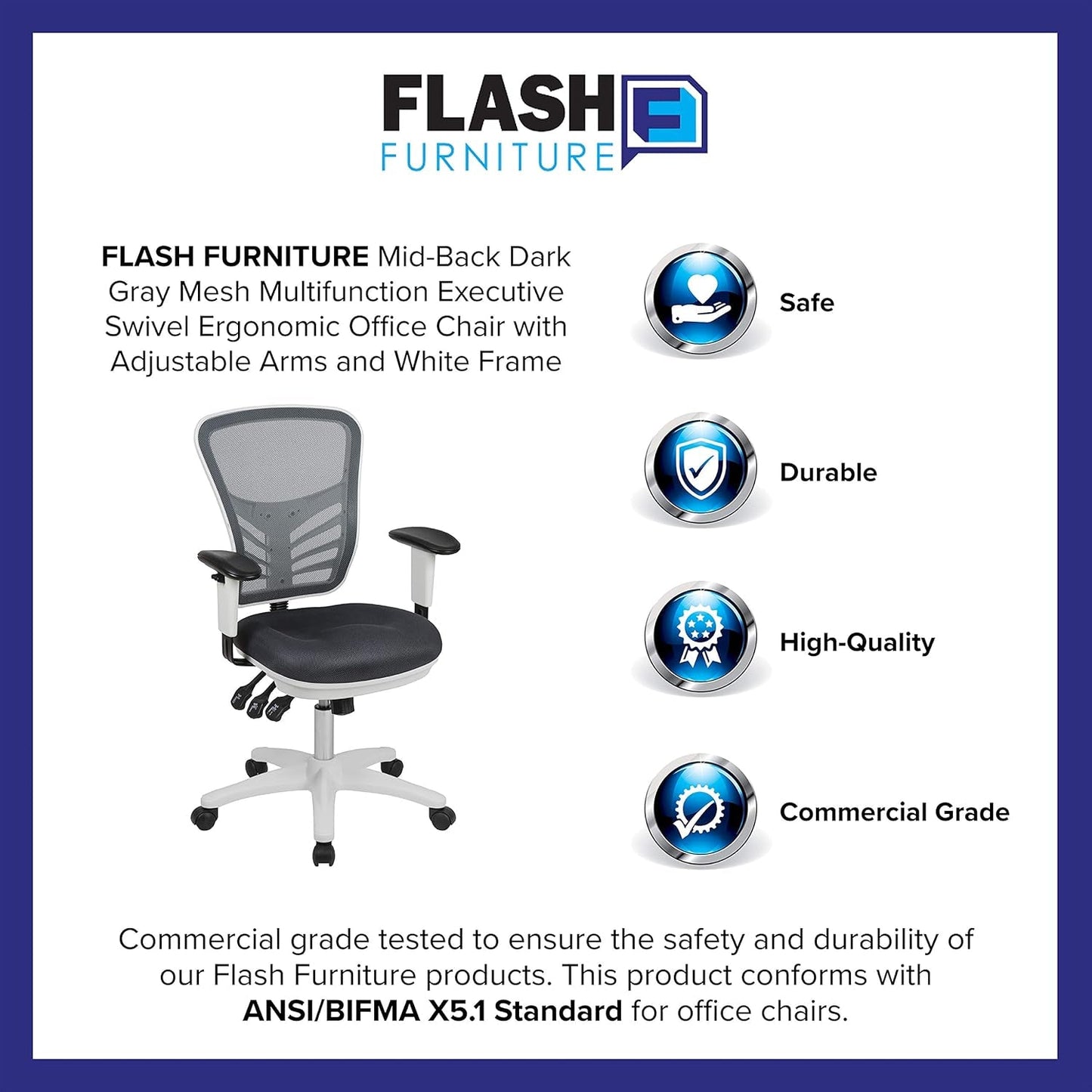 Nicholas Gray And White Mesh Mid Back Swivel Office Chair With Adjustable Lumbar