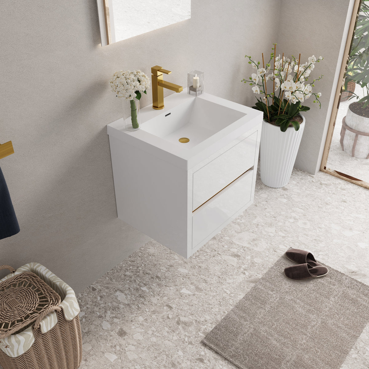 24" Wall-Mounted Bathroom Vanity with Sink