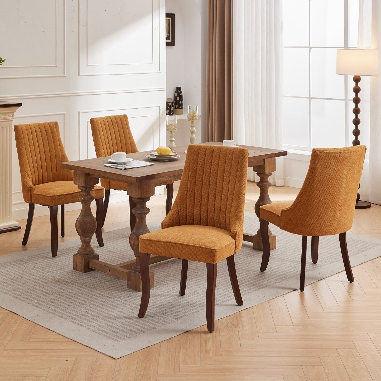 Set of 2 Rayon Cloth Flocking Linen Dining Chairs