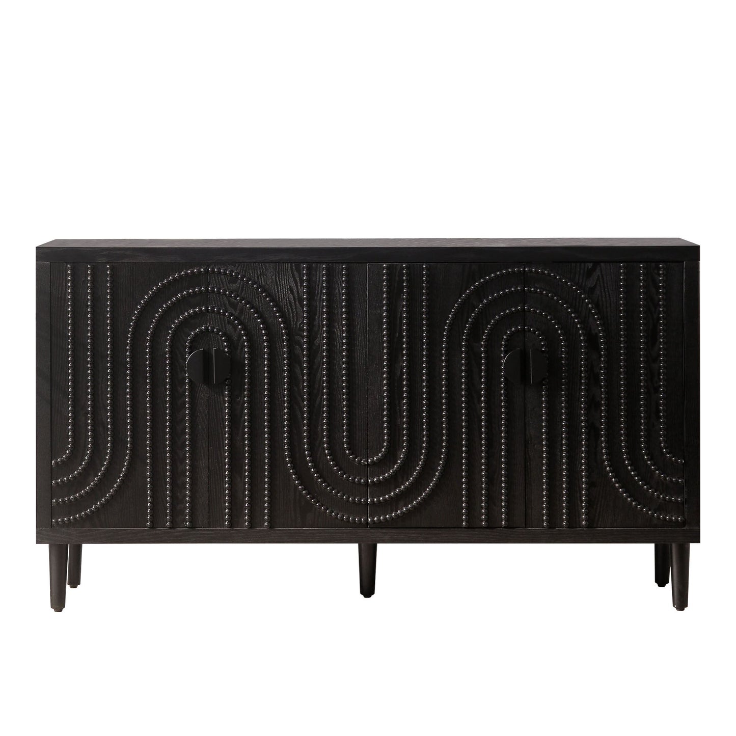 Modern Black Sideboard Cabinet with Nailhead Accents