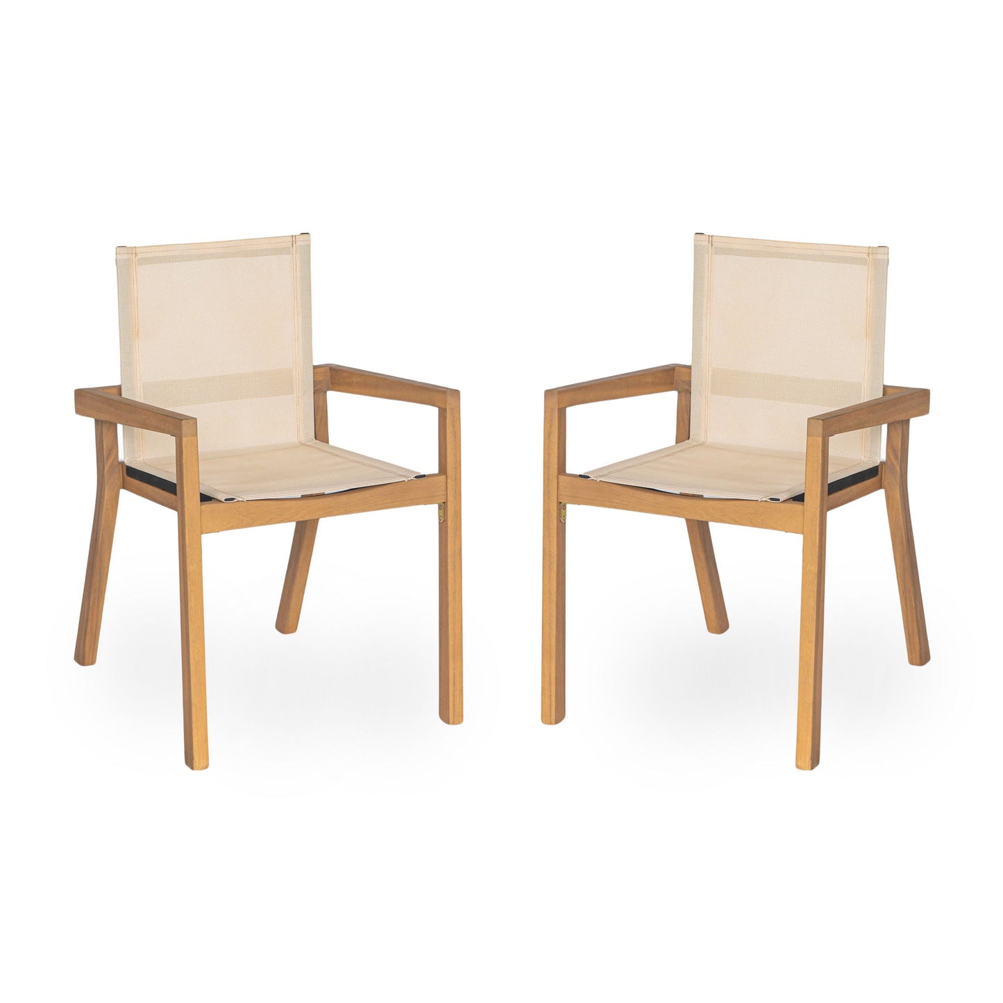 Belfast Dining Chair With Acacia Wood Frame And Mesh Seating (Set of 2)