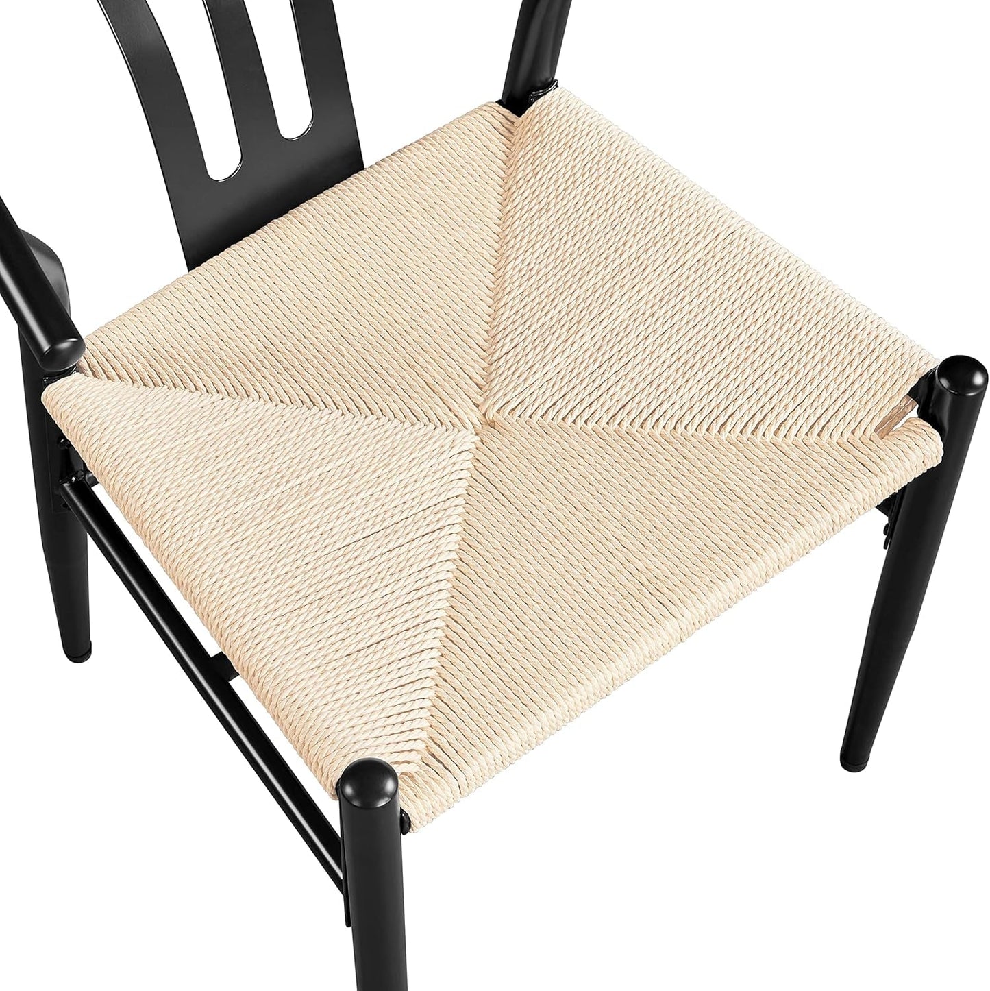 Black Rattan Weave Dining Chairs Set 2 Mid Century Modern
