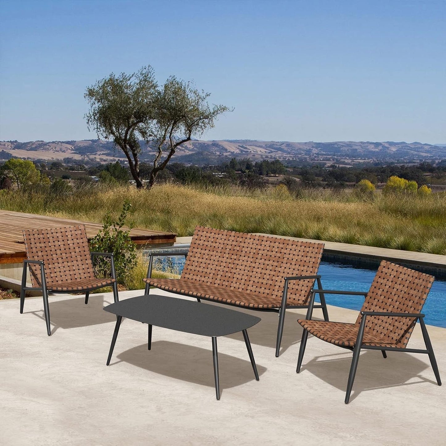 Vintage Brown Wicker Outdoor Furniture Set for Patio
