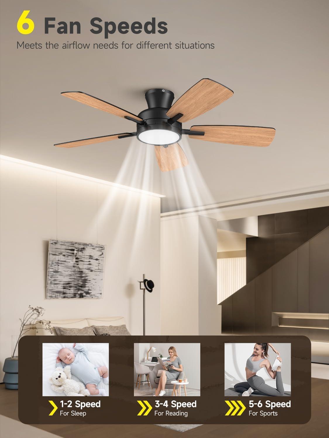 46 Inch Black Ceiling Fan With Remote Dimmable Light 3CCT