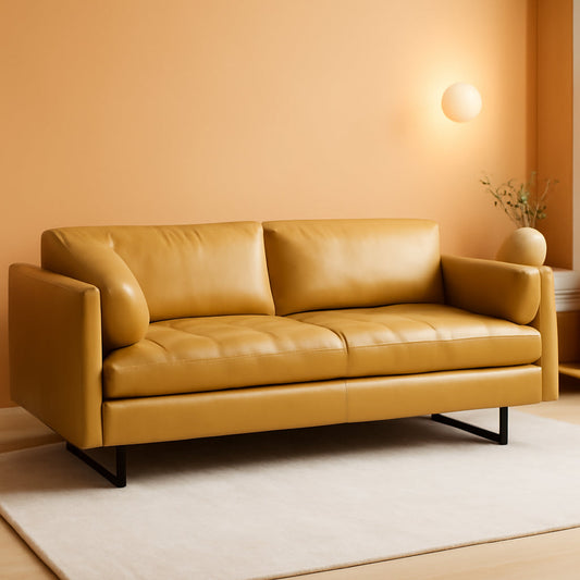 Radia Sofa With Pillow Yellow Turmeric Top Grain Leather