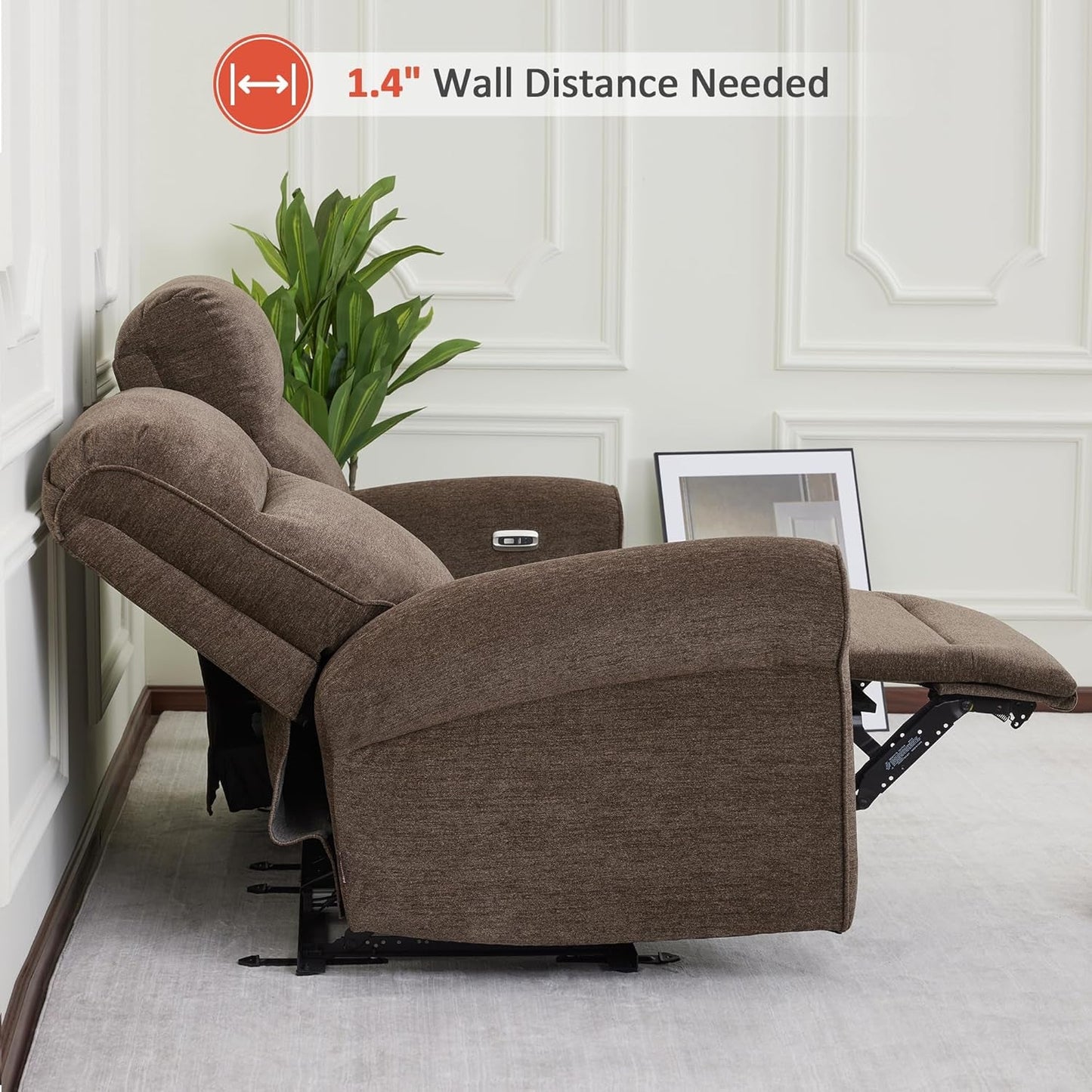 Fabric 64.6 Inch Dark Brown Wall Hugger Power Recliner Loveseat