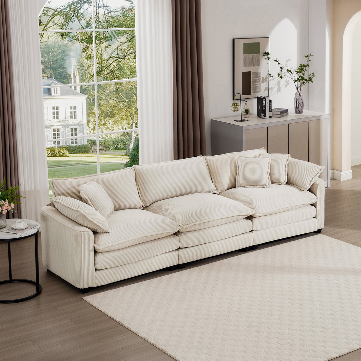 Mid-Century Modern 3-Seater Sectional Sofa with Pillows