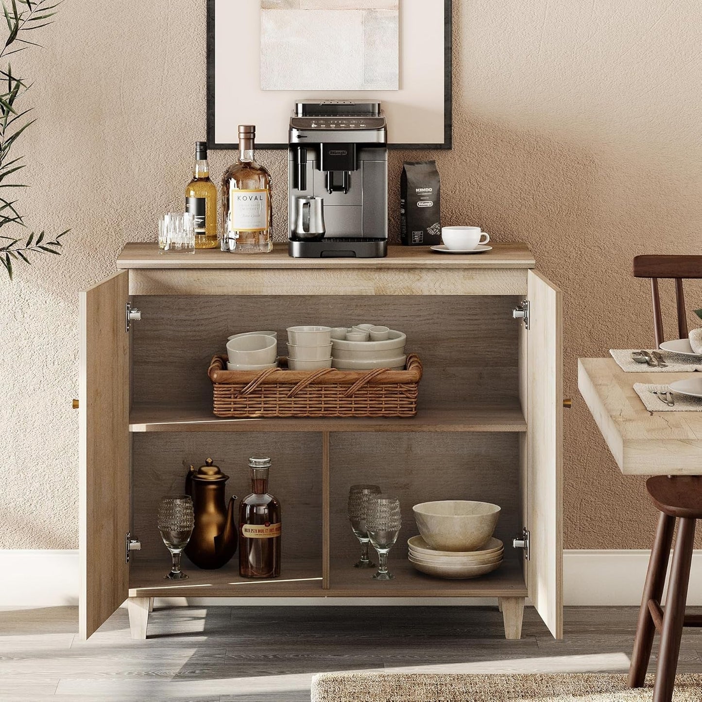 35.4 Inch Wide Light Oak Sideboard Storage Cabinet