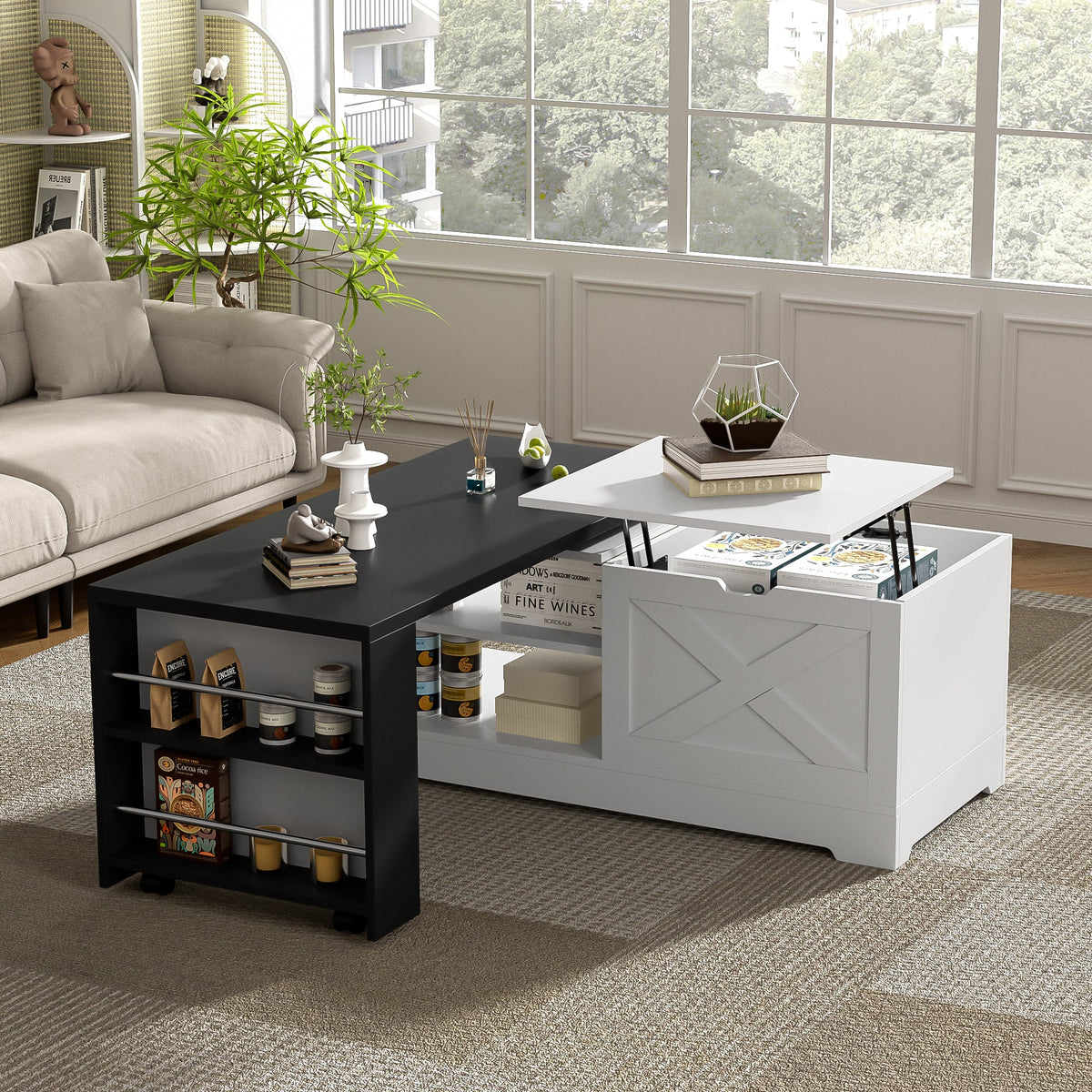 U-Can Farmhouse Lift Top Coffee Table With Barn Doors