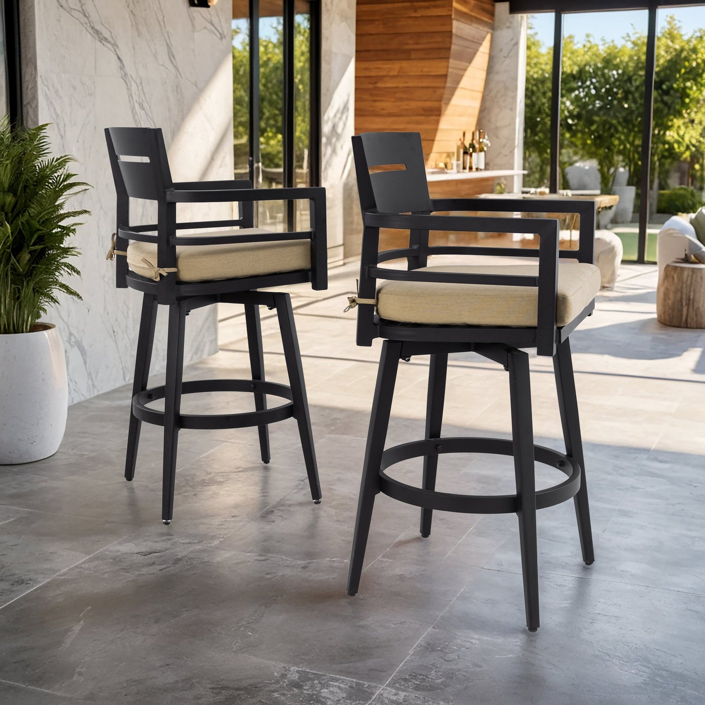 Modern Outdoor 2-Piece Swivel Bar Chairs – Aluminum Frame