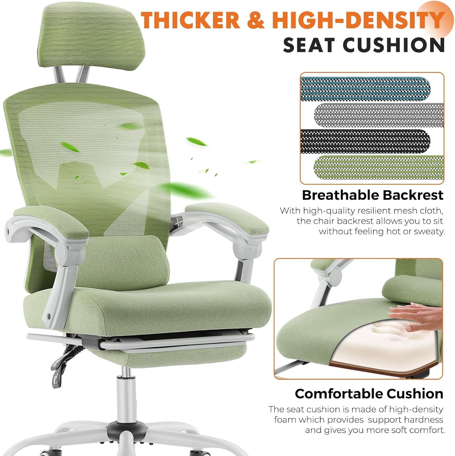 Green Ergonomic High Back Mesh Office Chair Lumbar Support
