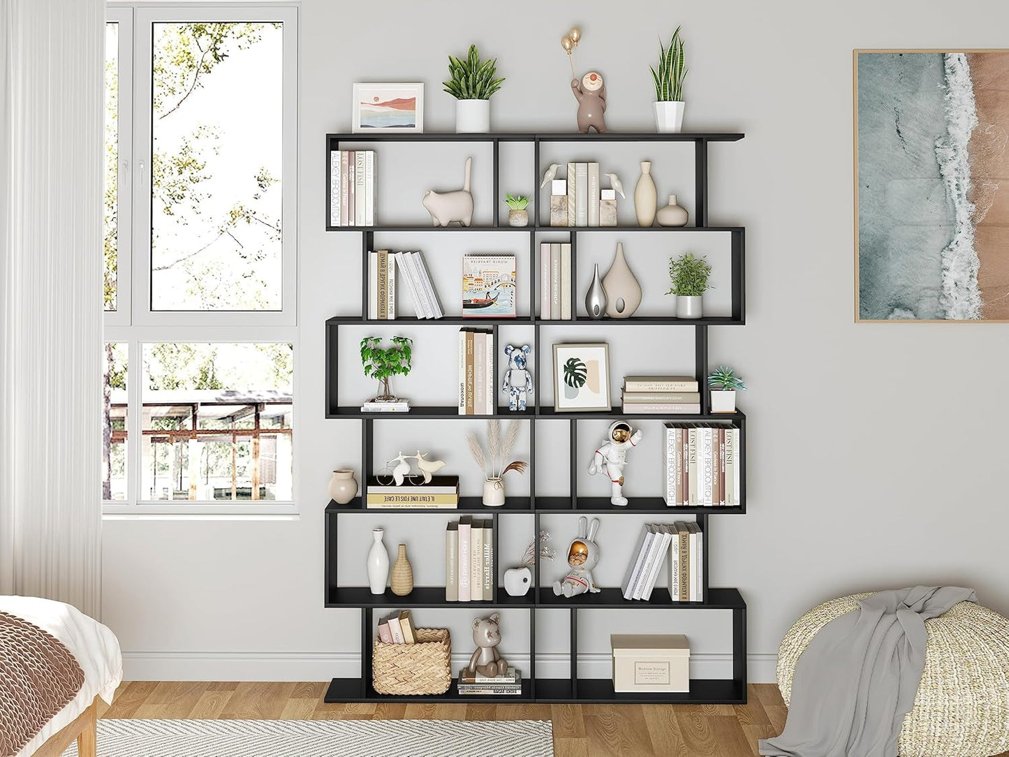 6 Tier S Shaped Bookshelf Freestanding Modern Display