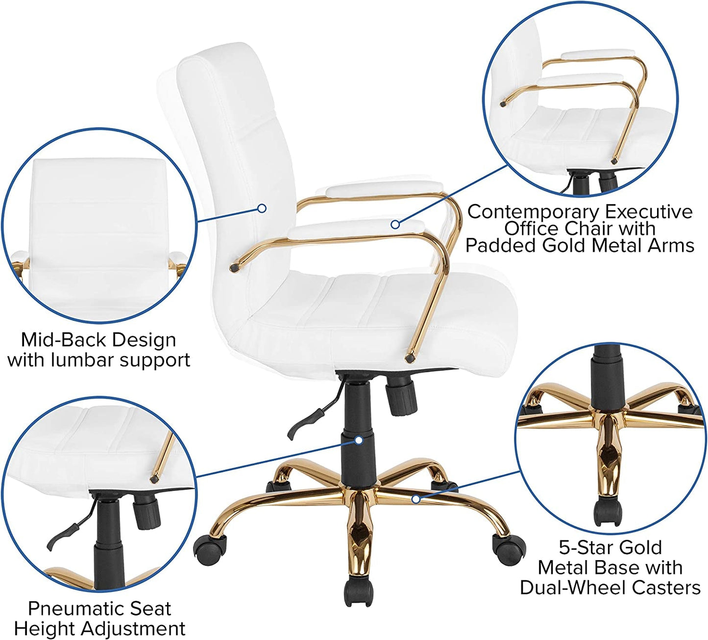 Whitney White LeatherSoft Office Chair Mid Back Swivel