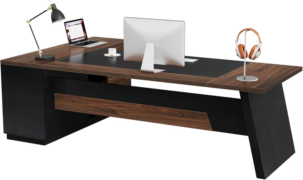 78.7" L-Shaped Executive Desk with File Cabinet & Drawers